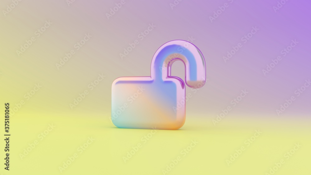 Poster 3d rendering colorful vibrant symbol of lock open on colored background