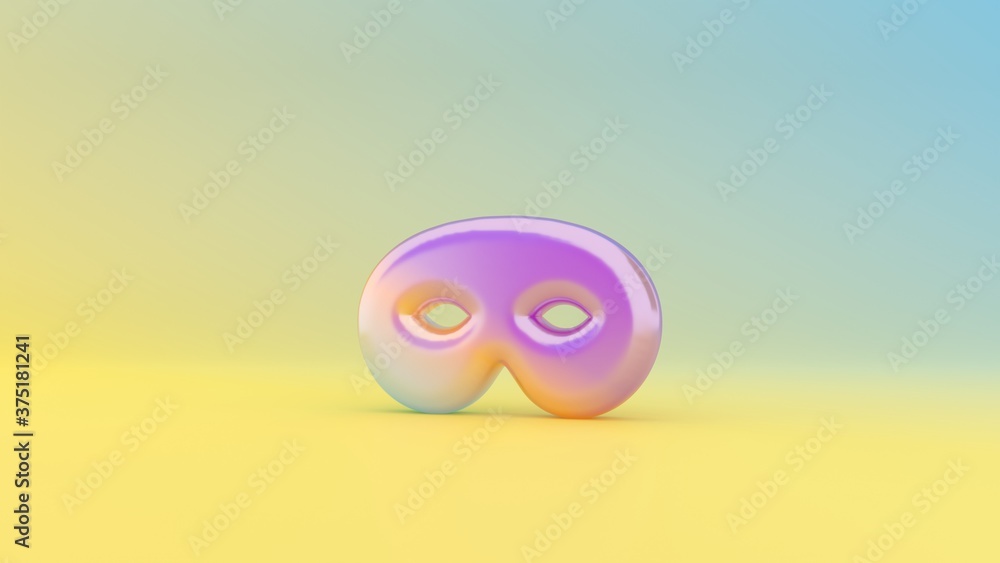 Poster 3d rendering colorful vibrant symbol of mask on colored background