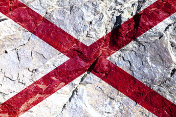 National flag of country of United States of Alabama is white with red intersecting stripes on...