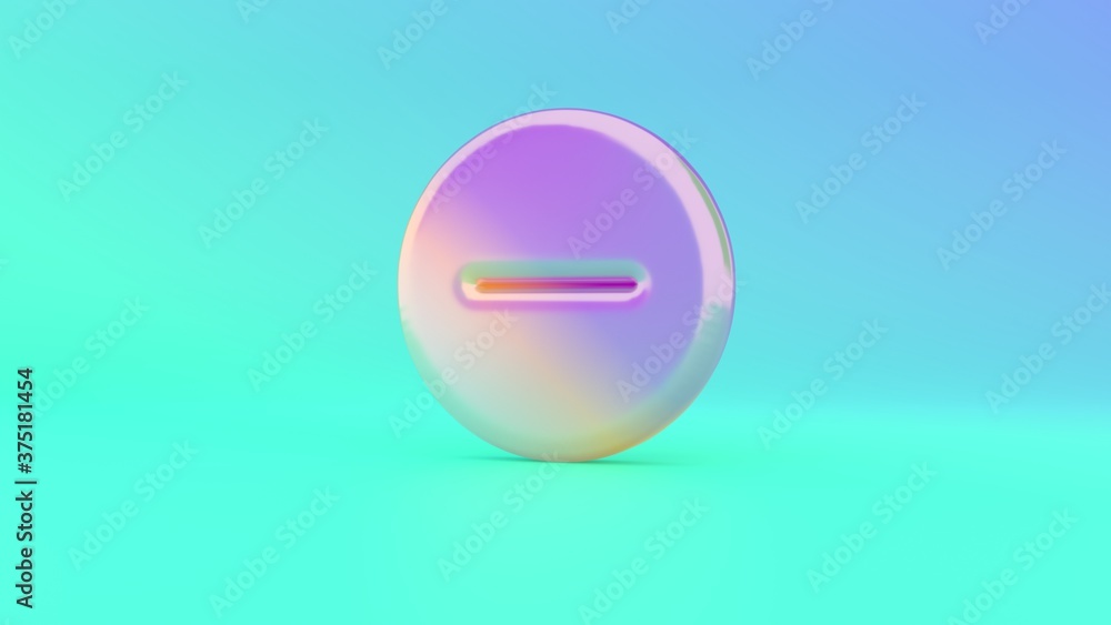 Poster 3d rendering colorful vibrant symbol of minus on colored background