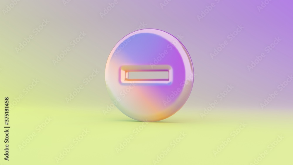 Poster 3d rendering colorful vibrant symbol of minus circle on colored background