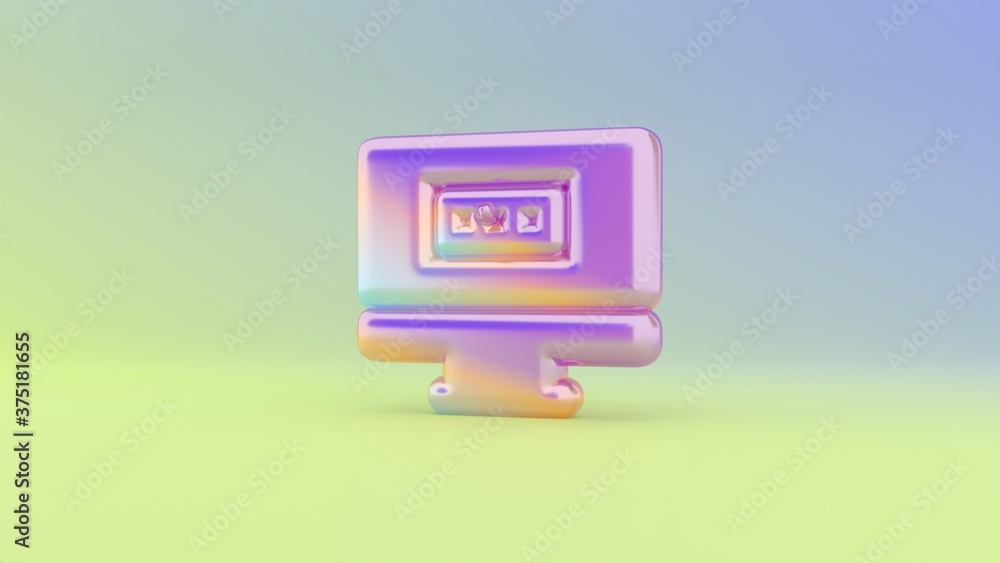 Poster 3d rendering colorful vibrant symbol of monitor on colored background