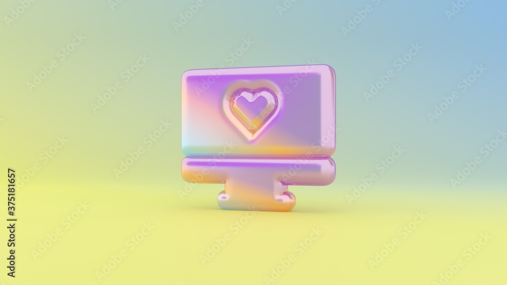 Poster 3d rendering colorful vibrant symbol of monitor on colored background