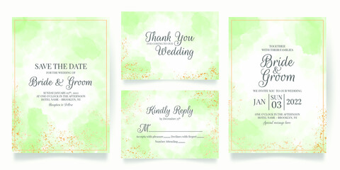 Fototapeta na wymiar wedding invitation card template set with watercolor decoration