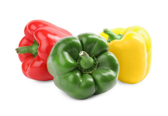 Fresh ripe colorful bell peppers isolated on white
