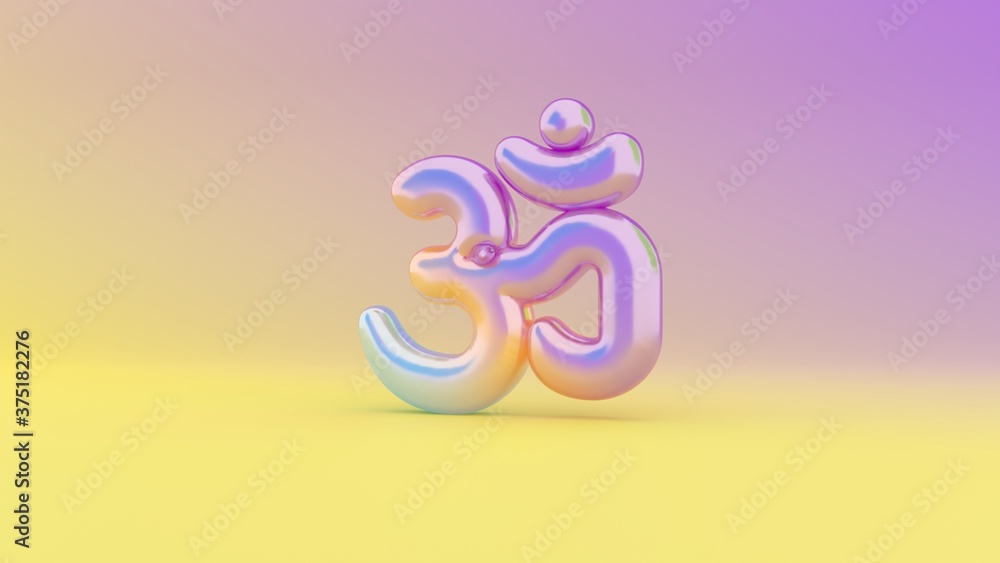 Poster 3d rendering colorful vibrant symbol of om on colored background