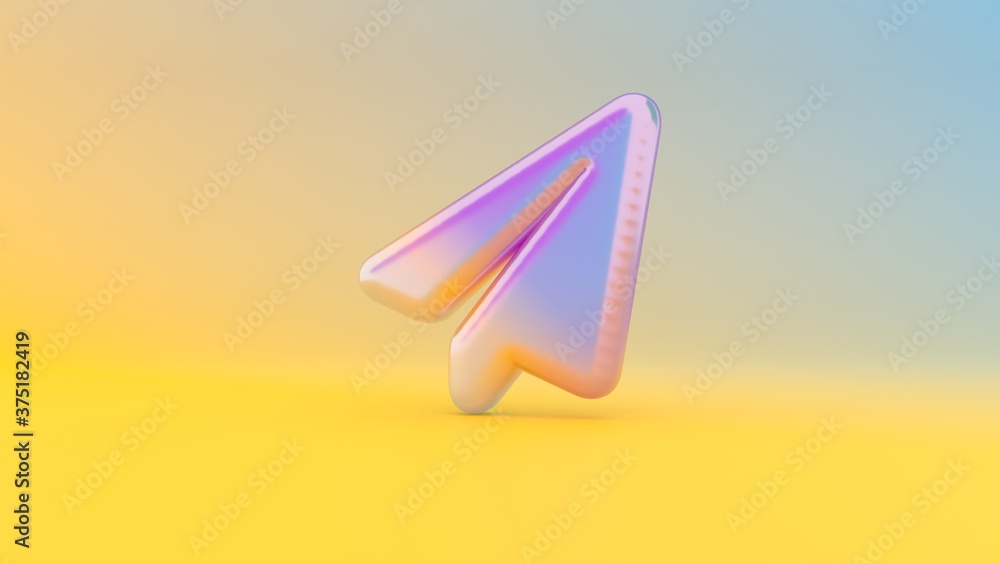 Poster 3d rendering colorful vibrant symbol of paper plane on colored background