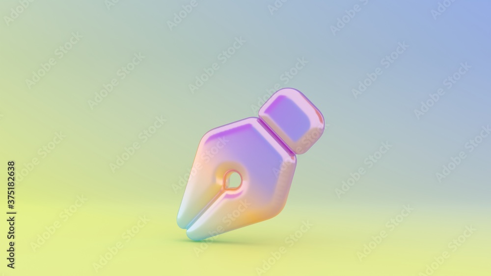 Poster 3d rendering colorful vibrant symbol of pen nib on colored background
