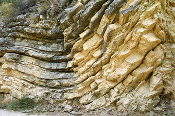 different rock strata on the mountain