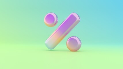 3d rendering colorful vibrant symbol of percentage on colored background