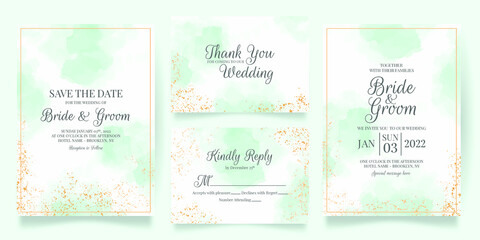 wedding invitation card template set with watercolor decoration