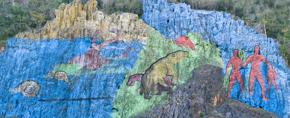 Mural de la Prehistoria, Prehistoric wall, Vinales, Pinar del Rio Province, Cuba, Central America, Unesco World Heritage Site.