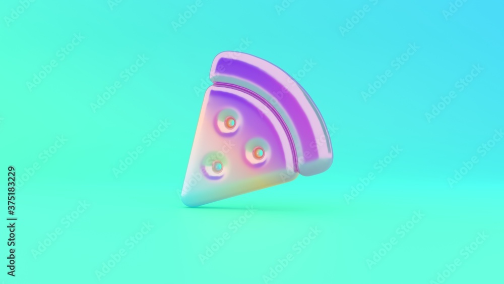 Poster 3d rendering colorful vibrant symbol of pizza slice on colored background