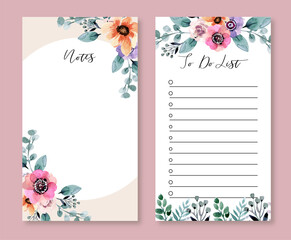 Spring Florals Watercolor To Do List and Notes Template Vector