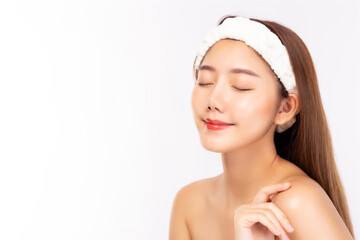 Attractive beautiful young asian woman close eyes with happy and smile face. Charming beautiful...