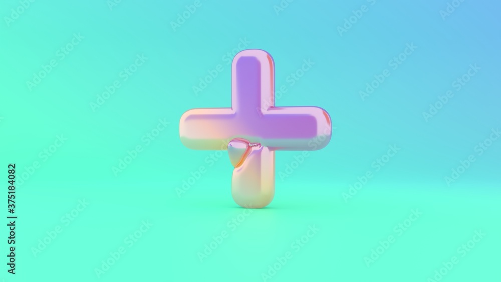 Poster 3d rendering colorful vibrant symbol of plus on colored background