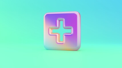 3d rendering colorful vibrant symbol of plus square on colored background