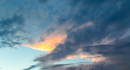 Dramatic clouds, cloudy weather. Heavy clouds before the rain. Natural landscape