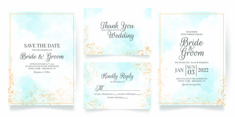 wedding invitation card template set with watercolor decoration