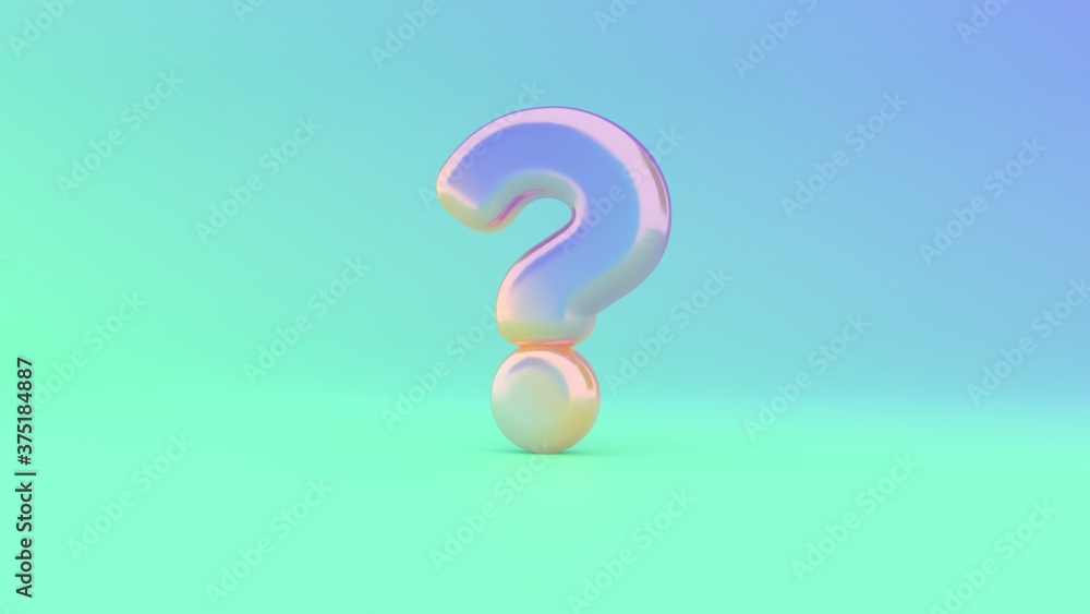 Poster 3d rendering colorful vibrant symbol of question on colored background