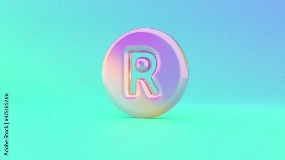 Poster 3d rendering colorful vibrant symbol of registered on colored background