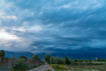 Dramatic clouds, cloudy weather. Heavy clouds before the rain. Natural landscape