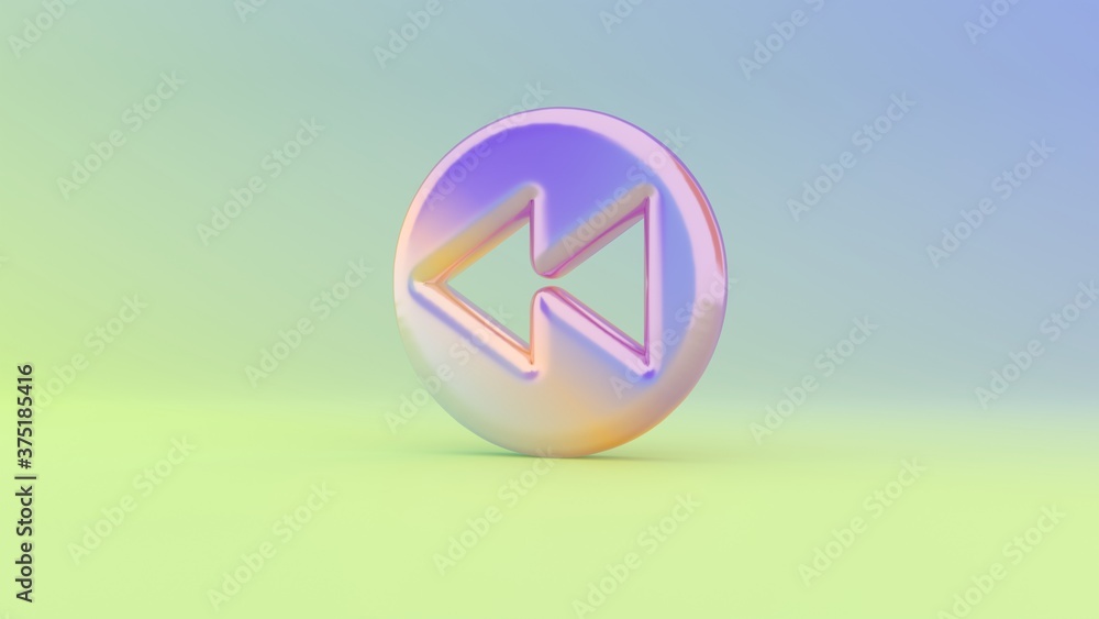 Poster 3d rendering colorful vibrant symbol of rewind on colored background