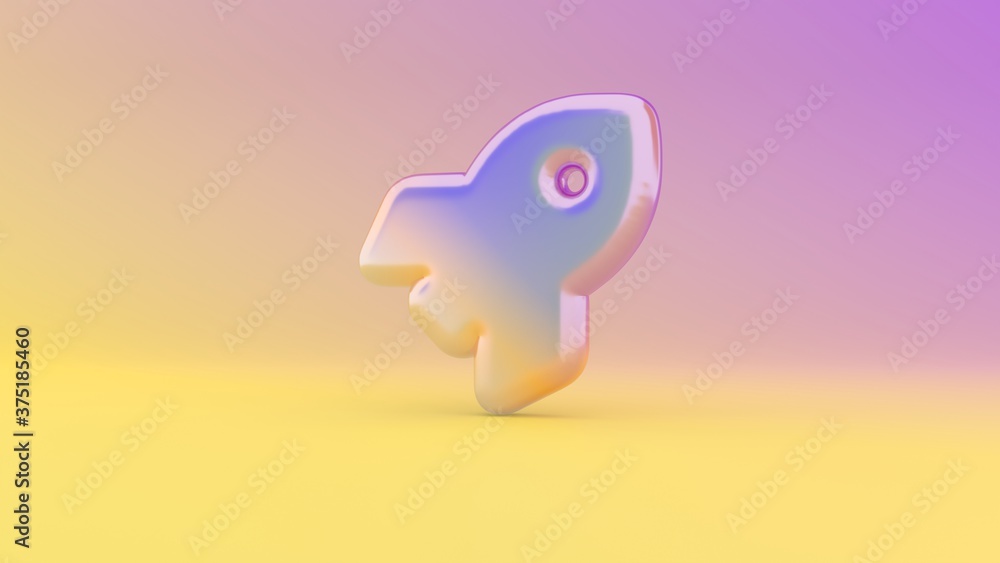 Poster 3d rendering colorful vibrant symbol of rocket on colored background