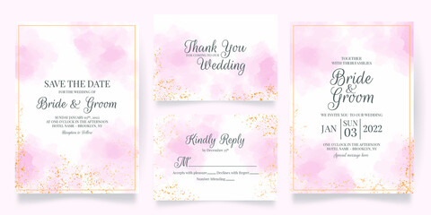 wedding invitation card template set with watercolor decoration