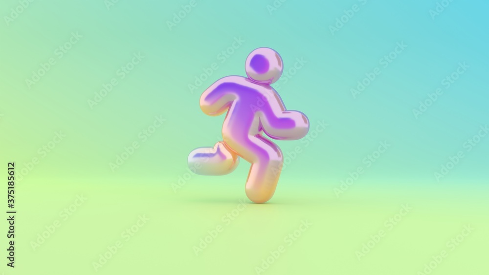 Poster 3d rendering colorful vibrant symbol of running on colored background