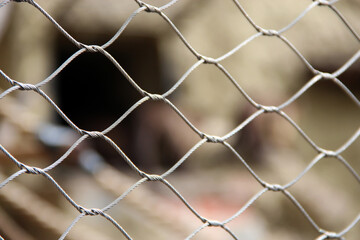 Metal mesh on fence. Wire netting macro