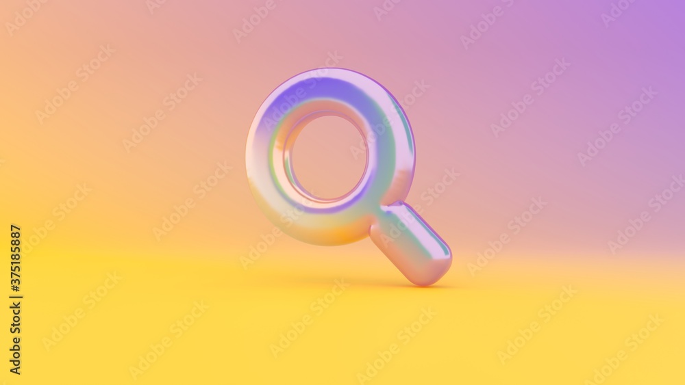 Poster 3d rendering colorful vibrant symbol of search on colored background