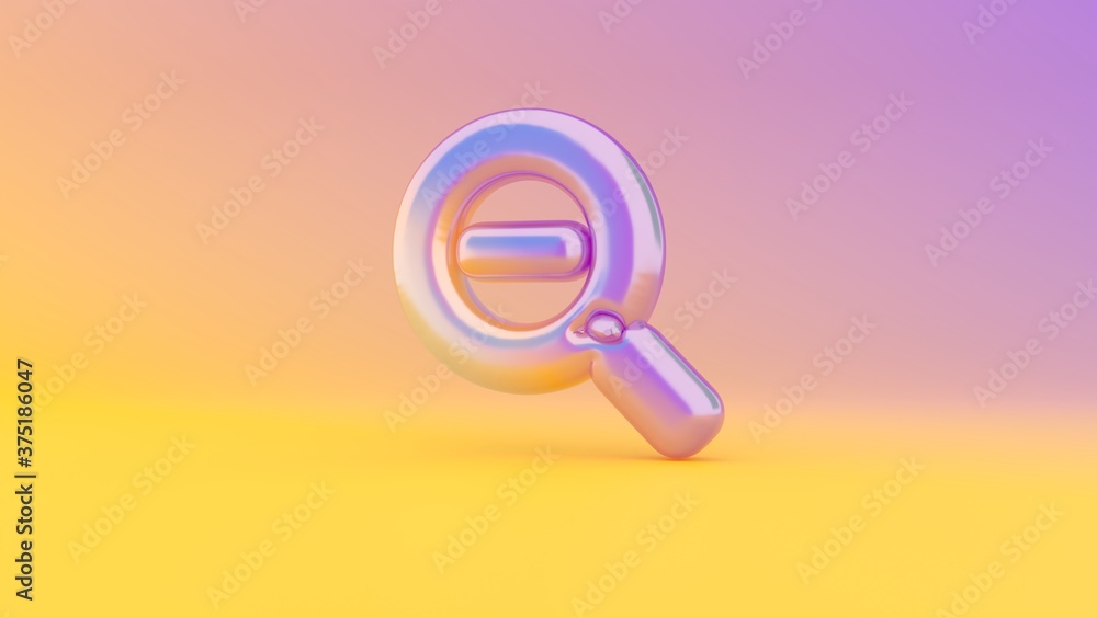 Poster 3d rendering colorful vibrant symbol of search minus on colored background
