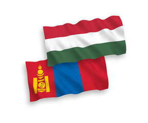 Flags of Mongolia and Hungary on a white background