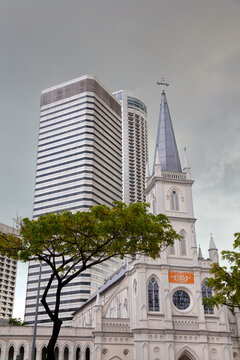 South East Asia, Singapore, Cathedral of the Good Shepard and modern hotel architecture