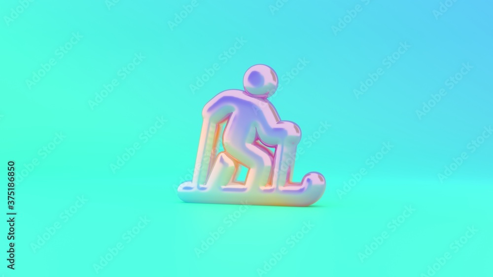Poster 3d rendering colorful vibrant symbol of skiing nordic on colored background