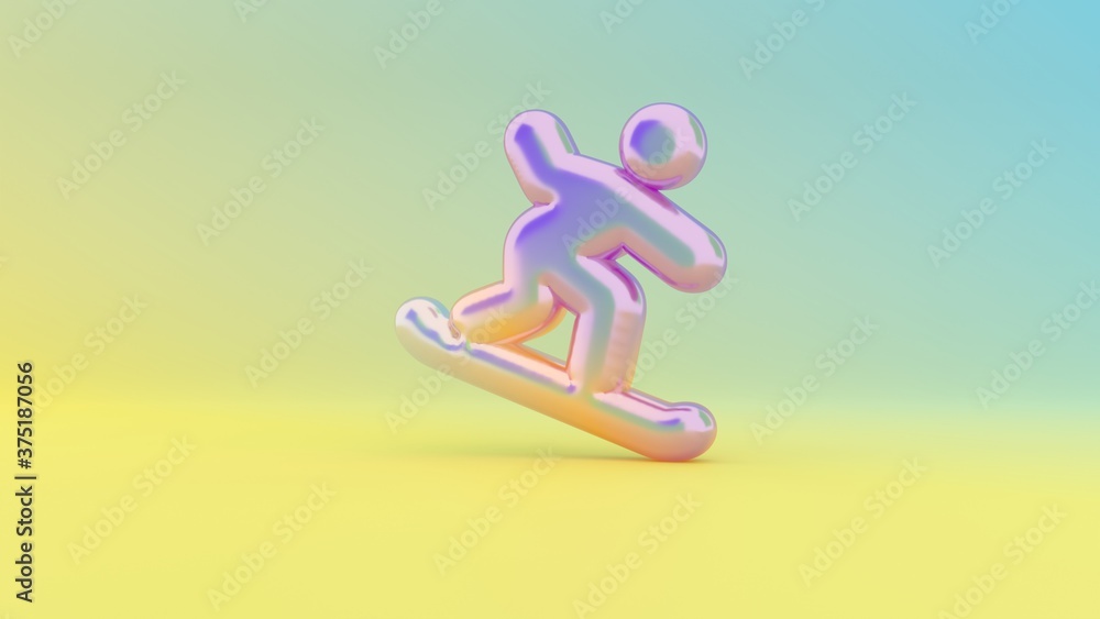 Poster 3d rendering colorful vibrant symbol of snowboarding on colored background