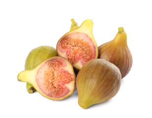 Whole and cut tasty figs isolated on white