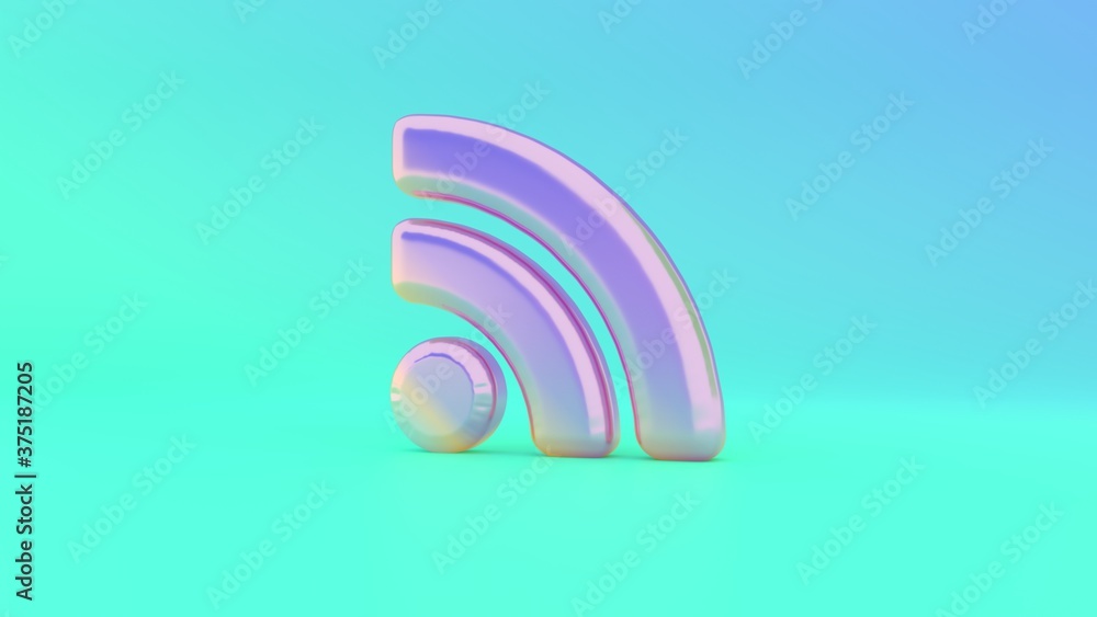 Poster 3d rendering colorful vibrant symbol of social rss on colored background