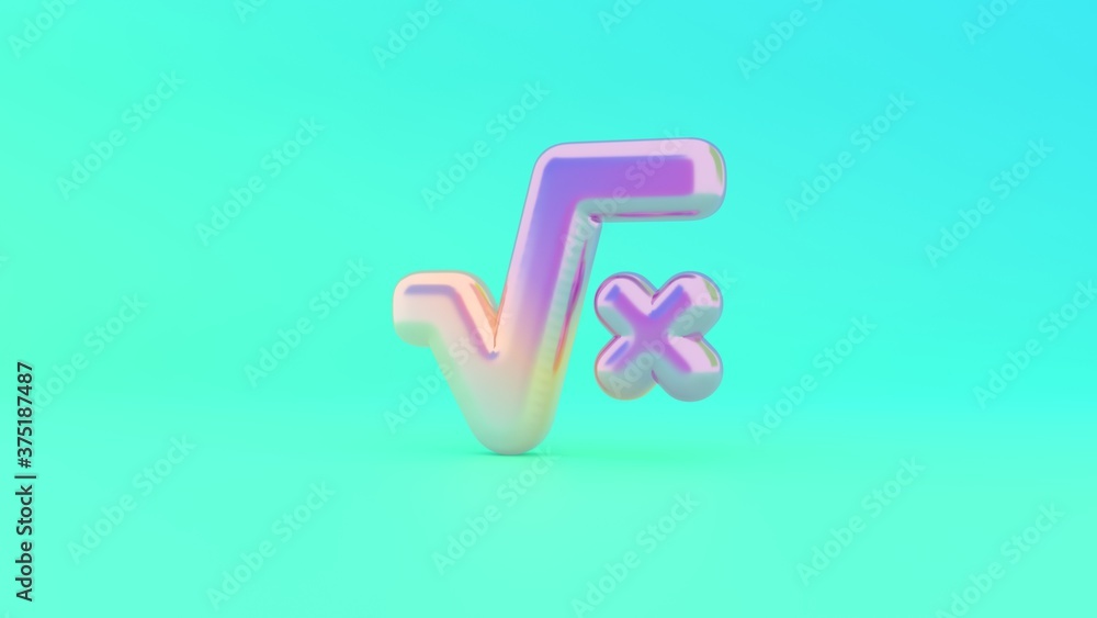 Poster 3d rendering colorful vibrant symbol of square root on colored background
