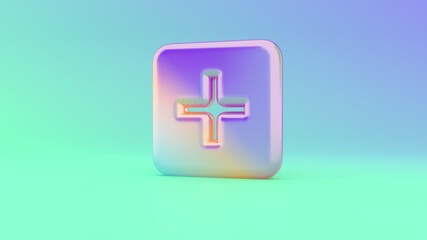 3d rendering colorful vibrant symbol of square add button on colored background