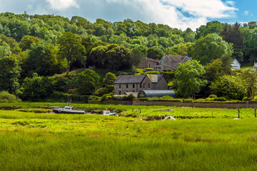 A view toward the town of Laugharne, Wales in the summertime