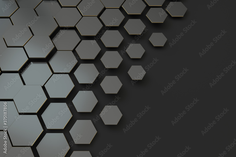 Poster dark hexagon pattern background, 3d rendering.