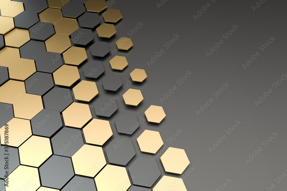 Aufkleber dark and golden hexagon pattern background, 3d rendering.