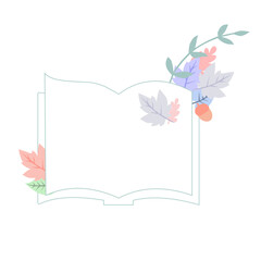 Open book with autumn leaves, vector graphics