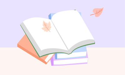 A stack of books and on top lies an open book, vector graphics