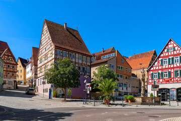Unterer Markt mit Platzbrunnen, Horb a. Neckar, Baden-W&uuml;rttemberg, Deutschland. Europa