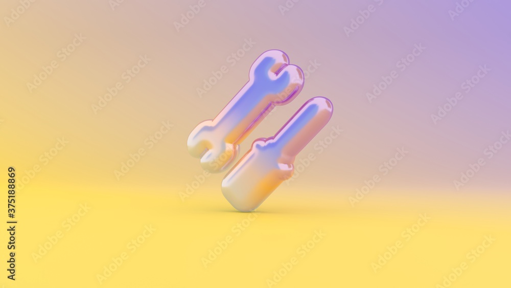 Poster 3d rendering colorful vibrant symbol of tools on colored background