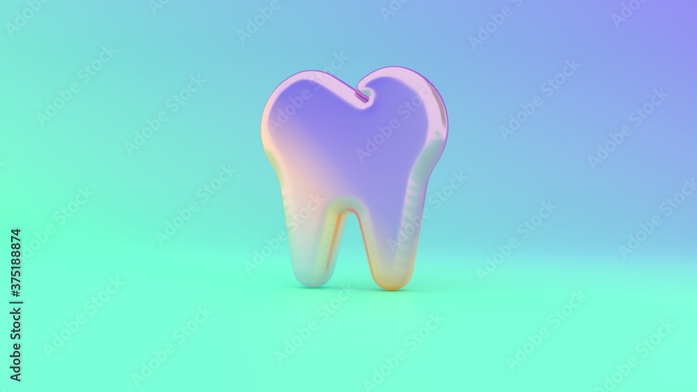 Poster 3d rendering colorful vibrant symbol of tooth on colored background