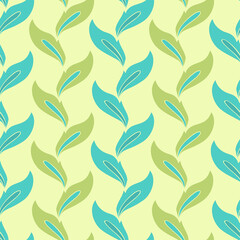 Vector seamless pattern colorful design of abstract leaf shapes in pastel green
